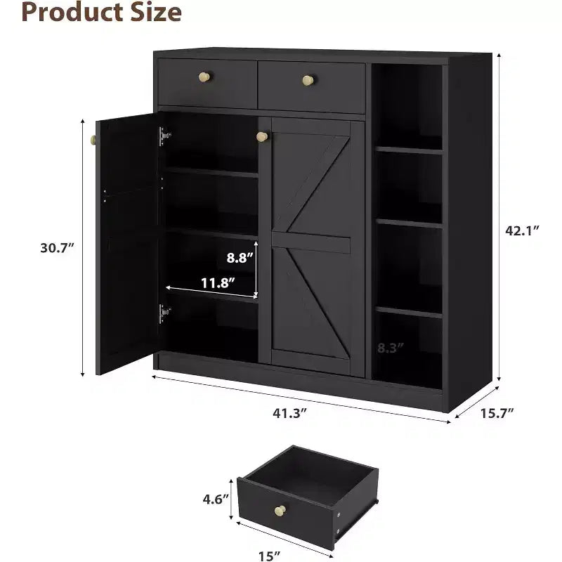 Meuble à chaussures avec portes et tiroirs, meuble de rangement pour chaussures de 106,7 cm de haut avec étagères réglables et dispositif anti-basculement, organisateur de chaussures moderne pour entrée, couloir