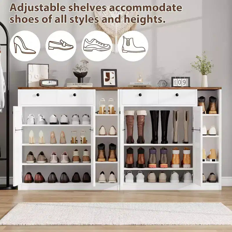 Meuble à chaussures avec portes et tiroirs, meuble de rangement pour chaussures de 106,7 cm de haut avec étagères réglables et dispositif anti-basculement, organisateur de chaussures moderne pour entrée, couloir