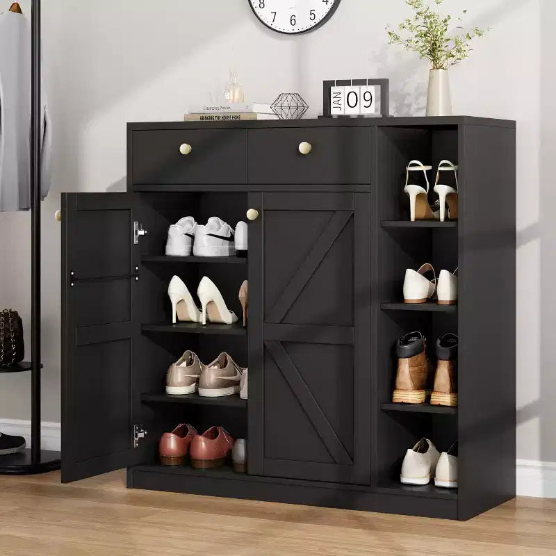 Meuble à chaussures avec portes et tiroirs, meuble de rangement pour chaussures de 106,7 cm de haut avec étagères réglables et dispositif anti-basculement, organisateur de chaussures moderne pour entrée, couloir