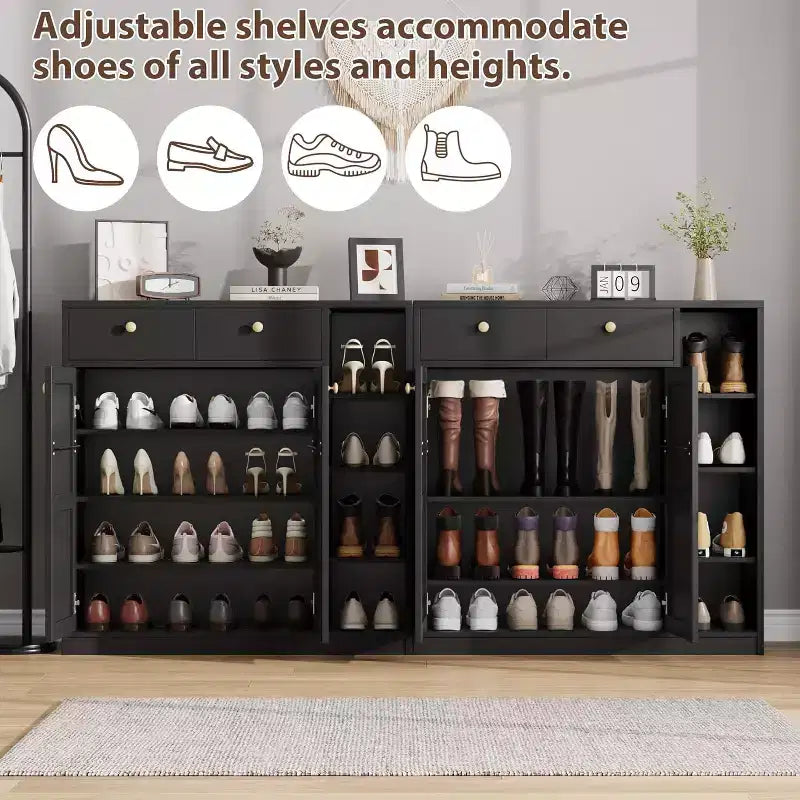 Meuble à chaussures avec portes et tiroirs, meuble de rangement pour chaussures de 106,7 cm de haut avec étagères réglables et dispositif anti-basculement, organisateur de chaussures moderne pour entrée, couloir