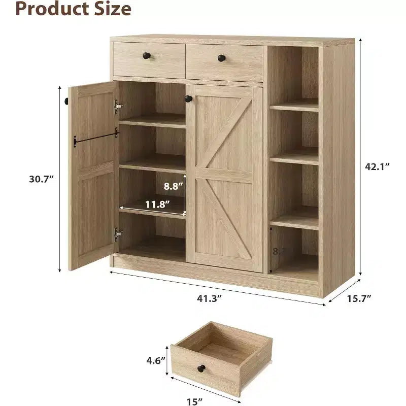 Meuble à chaussures avec portes et tiroirs, meuble de rangement pour chaussures de 106,7 cm de haut avec étagères réglables et dispositif anti-basculement, organisateur de chaussures moderne pour entrée, couloir