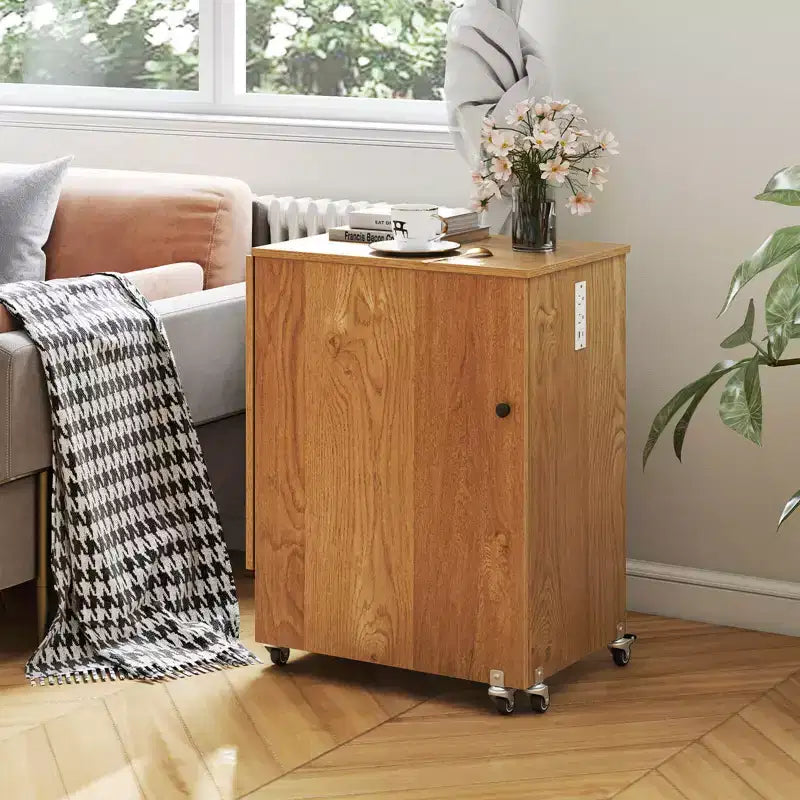 Table de couture pliable avec roulettes et 3 bacs de rangement et station de charge Blanc/Naturel/Marron