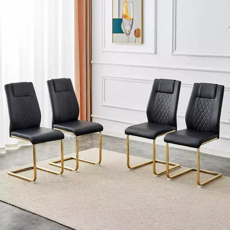 Chaises de salle à manger en similicuir, chaises de cuisine modernes sans accoudoirs à dossier haut et rembourrées, chaises de cuisine avec pieds en métal pour salle à manger (lot de 4)
