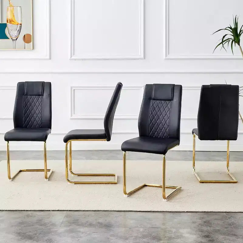 Chaises de salle à manger en similicuir, chaises de cuisine modernes sans accoudoirs à dossier haut et rembourrées, chaises de cuisine avec pieds en métal pour salle à manger (lot de 4)