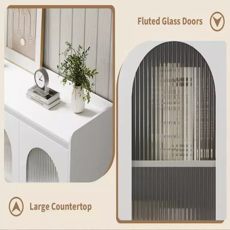 Buffet de 122 cm, Meuble de Rangement Moderne avec 3 Tiroirs, Enfilade Éclairée avec Portes en Verre, Bar à Café pour Cuisine, Salle à Manger