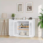 Buffet de 122 cm, Meuble de Rangement Moderne avec 3 Tiroirs, Enfilade Éclairée avec Portes en Verre, Bar à Café pour Cuisine, Salle à Manger