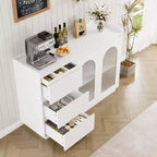 Buffet de 122 cm, Meuble de Rangement Moderne avec 3 Tiroirs, Enfilade Éclairée avec Portes en Verre, Bar à Café pour Cuisine, Salle à Manger