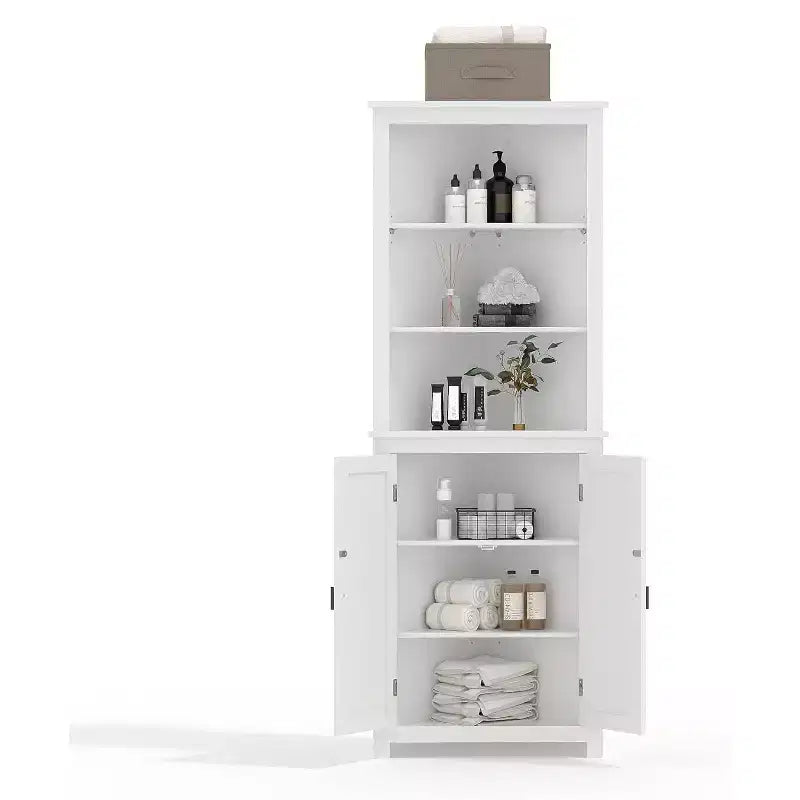 63,8 po Meuble de rangement d'angle haut avec étagères réglables, armoire d'appoint moderne autoportante pour salle de bain, cuisine, salon