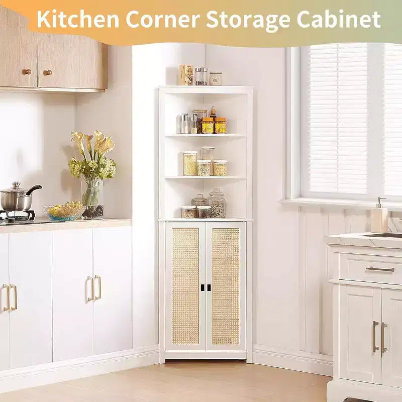 63,8 po Meuble de rangement d'angle haut avec étagères réglables, armoire d'appoint moderne autoportante pour salle de bain, cuisine, salon