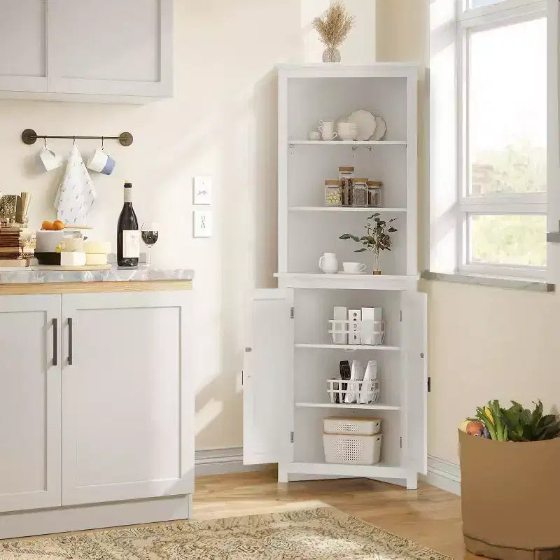 63,8 po Meuble de rangement d'angle haut avec étagères réglables, armoire d'appoint moderne autoportante pour salle de bain, cuisine, salon
