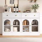 Buffet de 55 pouces de large avec 4 portes en acrylique et 2 tiroirs, meuble de rangement de cuisine de style ferme, table console en bois pour le bureau à domicile