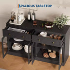 Buffet de 55 pouces de large avec 4 portes en acrylique et 2 tiroirs, meuble de rangement de cuisine de style ferme, table console en bois pour le bureau à domicile