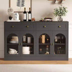 Buffet de 55 pouces de large avec 4 portes en acrylique et 2 tiroirs, meuble de rangement de cuisine de style ferme, table console en bois pour le bureau à domicile