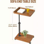 Table d'appoint en C à roulettes - Table de lit/canapé réglable en hauteur et pivotant à 360°