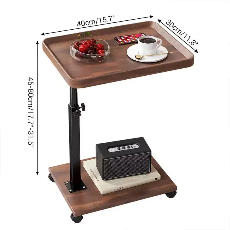 Table d'appoint en C à roulettes - Table de lit/canapé réglable en hauteur et pivotant à 360°