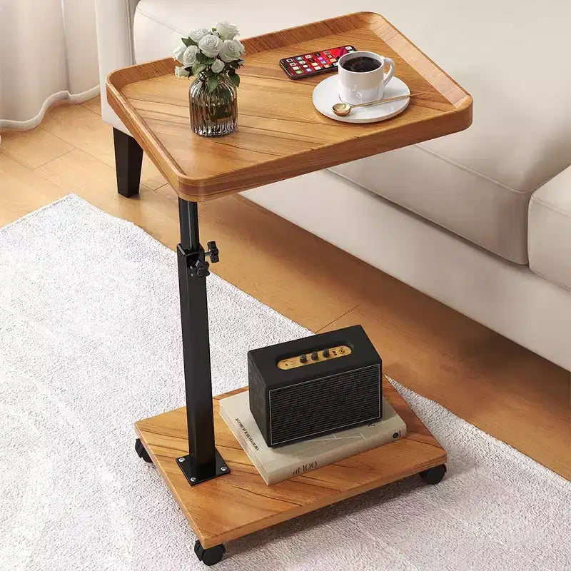 Table d'appoint en C à roulettes - Table de lit/canapé réglable en hauteur et pivotant à 360°