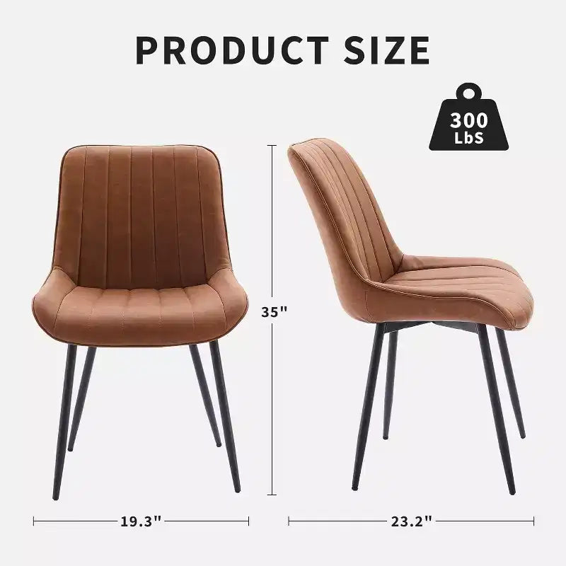 Chaises de salle à manger en similicuir, chaises d'appoint rembourrées de style moderne du milieu du siècle avec pieds en métal pour la cuisine et le salon (lot de 2)