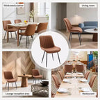 Chaises de salle à manger en similicuir, chaises d'appoint rembourrées de style moderne du milieu du siècle avec pieds en métal pour la cuisine et le salon (lot de 2)