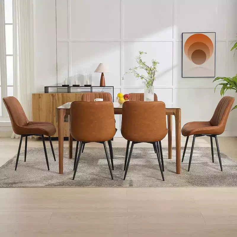 Chaises de salle à manger en similicuir, chaises d'appoint rembourrées de style moderne du milieu du siècle avec pieds en métal pour la cuisine et le salon (lot de 2)