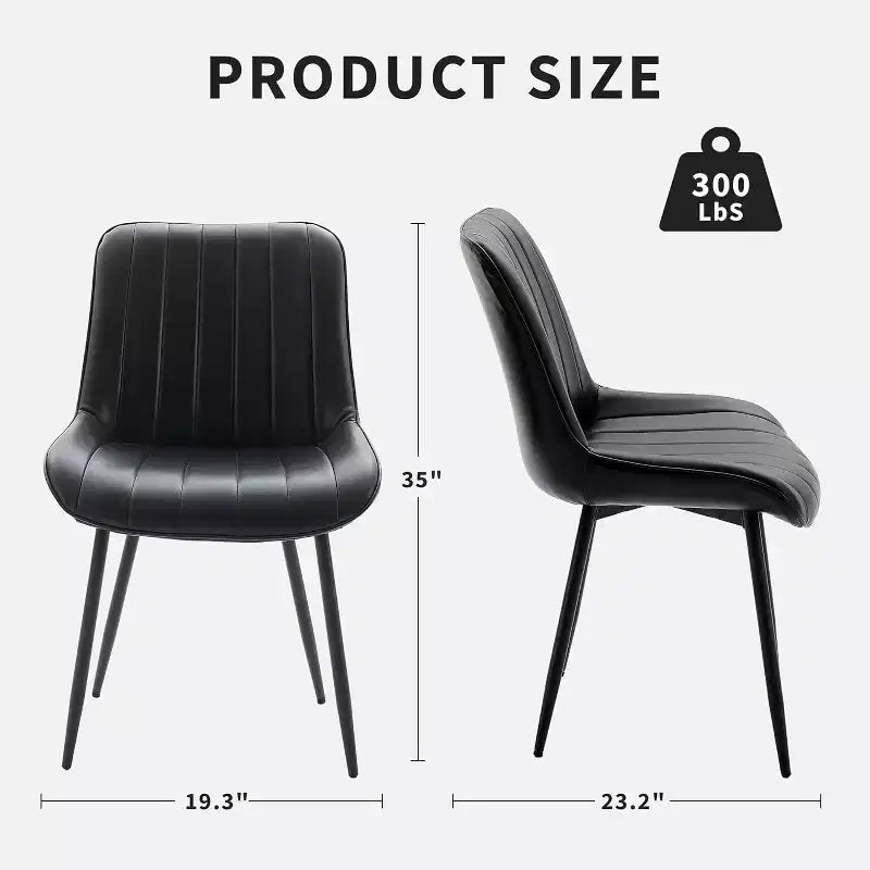 Chaises de salle à manger en similicuir, chaises d'appoint rembourrées de style moderne du milieu du siècle avec pieds en métal pour la cuisine et le salon (lot de 2)