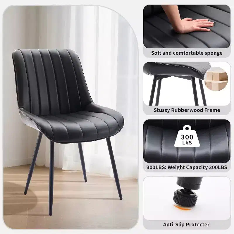 Chaises de salle à manger en similicuir, chaises d'appoint rembourrées de style moderne du milieu du siècle avec pieds en métal pour la cuisine et le salon (lot de 2)