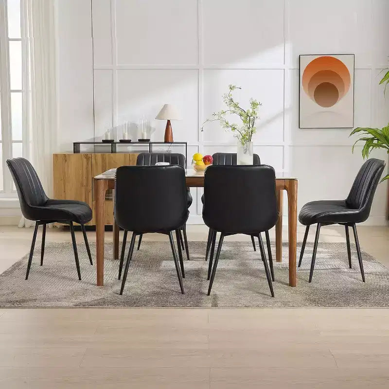 Chaises de salle à manger en similicuir, chaises d'appoint rembourrées de style moderne du milieu du siècle avec pieds en métal pour la cuisine et le salon (lot de 2)