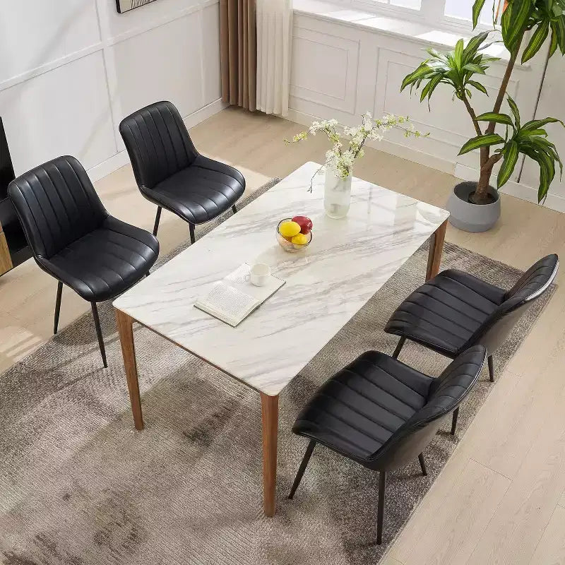 Chaises de salle à manger en similicuir, chaises d'appoint rembourrées de style moderne du milieu du siècle avec pieds en métal pour la cuisine et le salon (lot de 2)