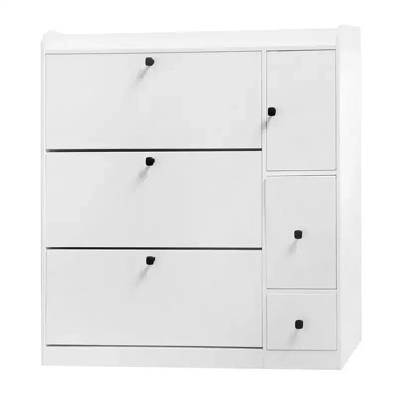 Meuble à chaussures avec 3 abattants, meuble de rangement avec 1 tiroir et siège rabattable pour entrée, salon, blanc