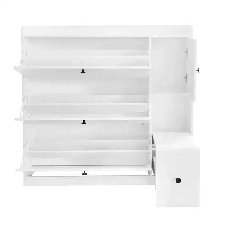 Meuble à chaussures avec 3 abattants, meuble de rangement avec 1 tiroir et siège rabattable pour entrée, salon, blanc