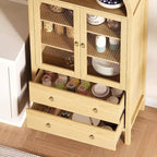 Meuble de rangement de cuisine arqué, Armoire de rangement alimentaire autonome de 180 cm de haut avec 2 grands tiroirs, Armoire polyvalente pour salle à manger, Naturel