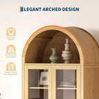 Meuble de rangement de cuisine arqué, Armoire de rangement alimentaire autonome de 180 cm de haut avec 2 grands tiroirs, Armoire polyvalente pour salle à manger, Naturel