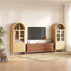 Meuble de rangement de cuisine arqué, Armoire de rangement alimentaire autonome de 180 cm de haut avec 2 grands tiroirs, Armoire polyvalente pour salle à manger, Naturel