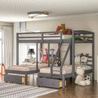 Kids Full over Twin & Twin Triple Bunk Bed with Drawers and Guardrails, Gray