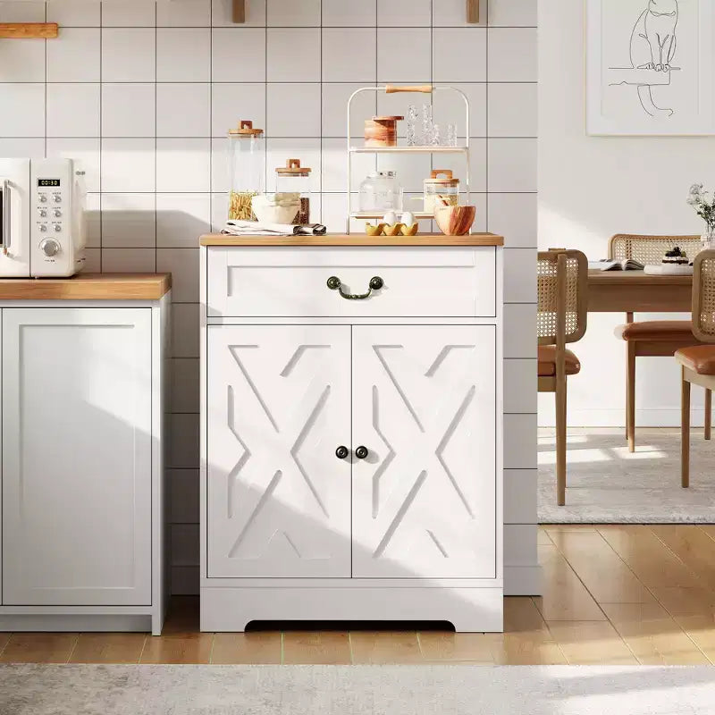 Meuble de bar à café de style ferme avec 4 portes et 2 tiroirs, buffet de cuisine, étagère réglable, capacité de 68 kg, assemblage facile