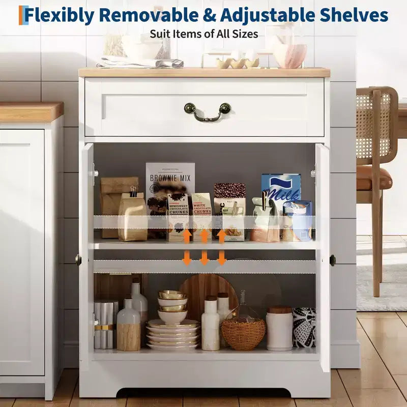 Meuble de bar à café de style ferme avec 4 portes et 2 tiroirs, buffet de cuisine, étagère réglable, capacité de 68 kg, assemblage facile
