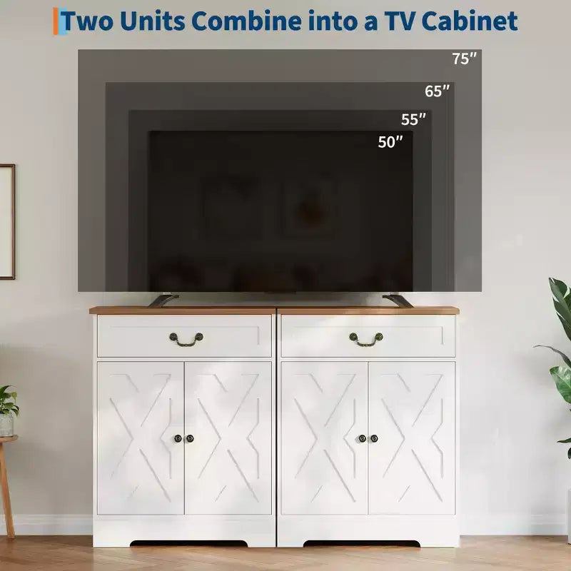 Meuble de bar à café de style ferme avec 4 portes et 2 tiroirs, buffet de cuisine, étagère réglable, capacité de 68 kg, assemblage facile