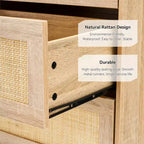 Commode 5 tiroirs en bois et rotin, meuble de rangement avec pieds, commodes et chiffonniers pour chambre à coucher