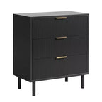 GustoWave 27.6 Wide Black Fluted 3 Drawers Dresser,Wood Storage Dresser Chest of Drawers Organizer with Metal Legs and Anti-Tipping Device