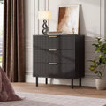 Commode à 3 tiroirs cannelés noirs larges de 70 cm, commode de rangement en bois avec pieds en métal et dispositif anti-basculement