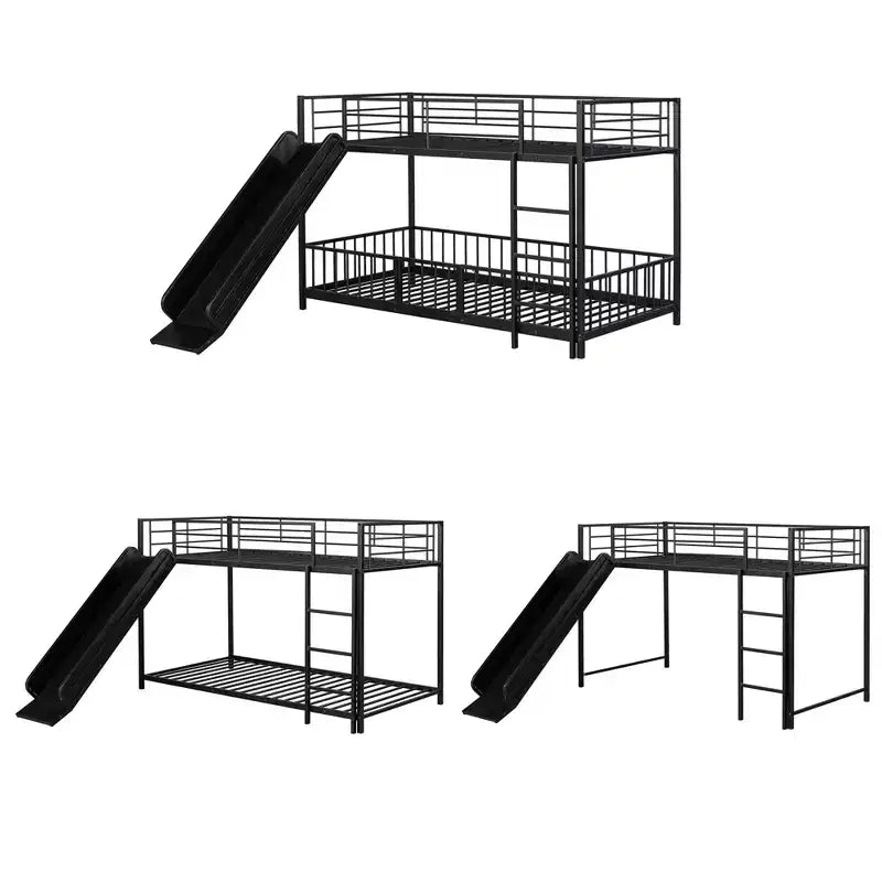Lit superposé en métal avec toboggan et garde-corps, cadre de lits superposés en métal pour chambres d'enfants