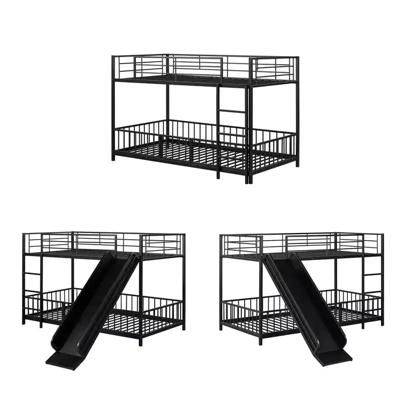 Lit superposé en métal avec toboggan et garde-corps, cadre de lits superposés en métal pour chambres d'enfants