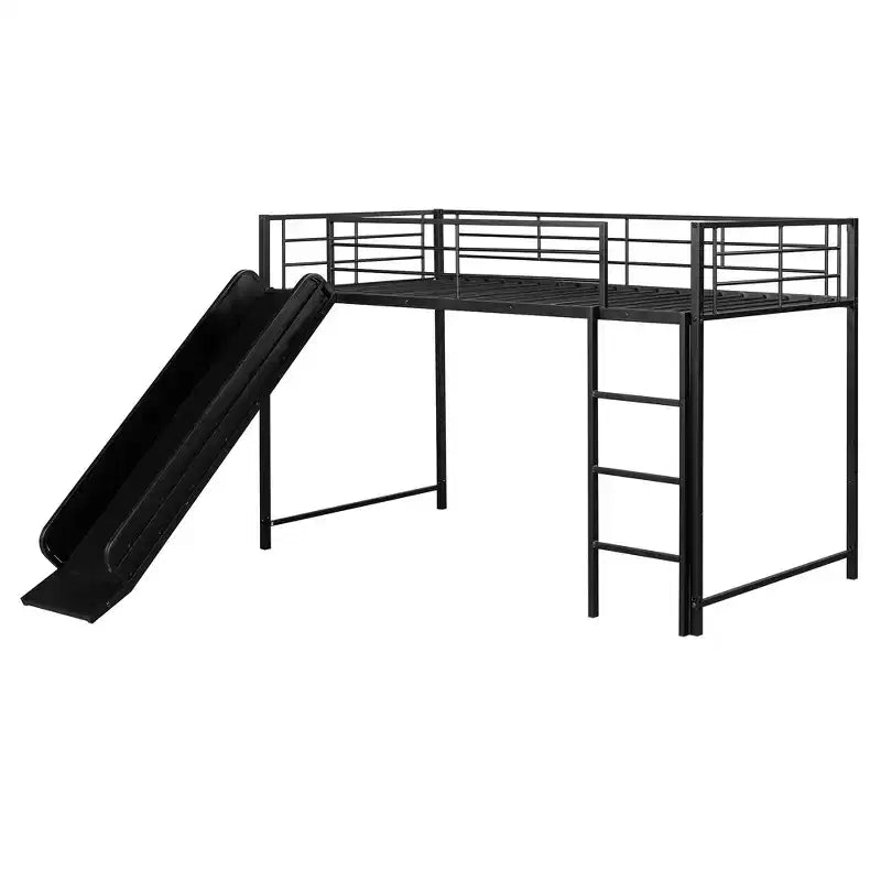 Lit superposé en métal avec toboggan et garde-corps, cadre de lits superposés en métal pour chambres d'enfants