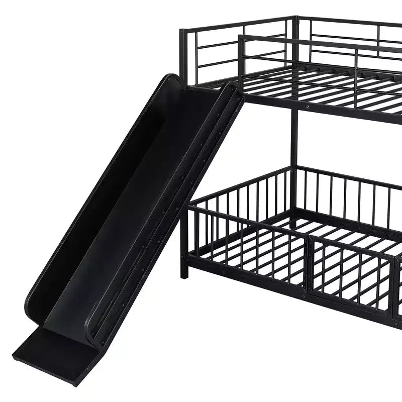 Lit superposé en métal avec toboggan et garde-corps, cadre de lits superposés en métal pour chambres d'enfants