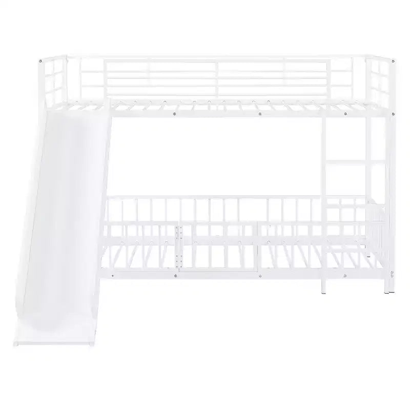 Lit superposé en métal avec toboggan et garde-corps, cadre de lits superposés en métal pour chambres d'enfants