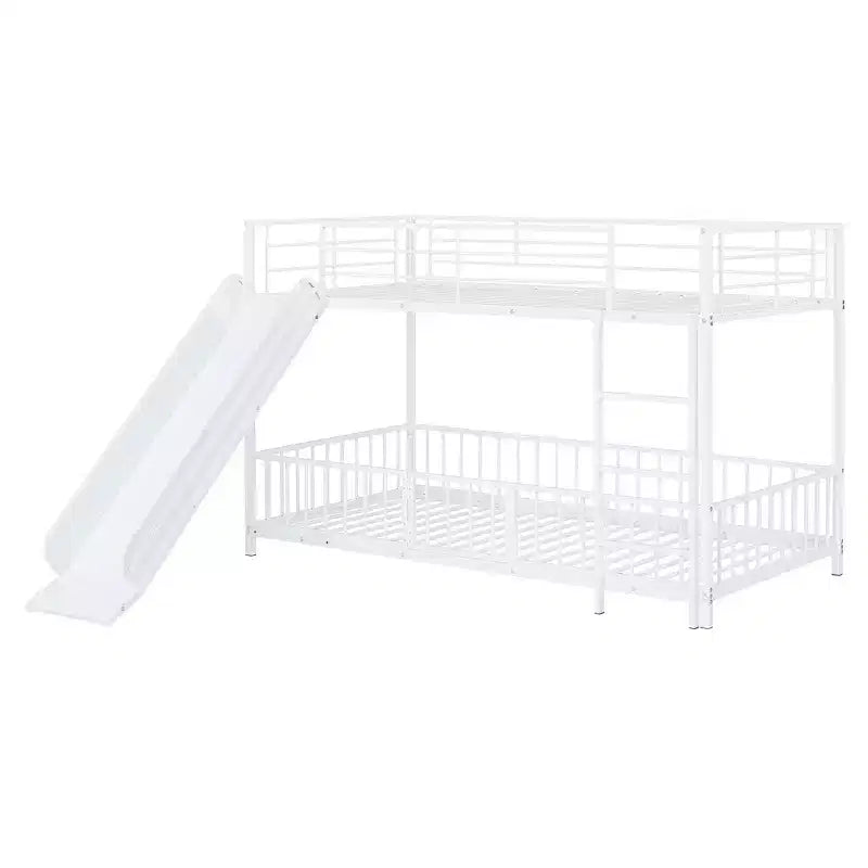 Lit superposé en métal avec toboggan et garde-corps, cadre de lits superposés en métal pour chambres d'enfants
