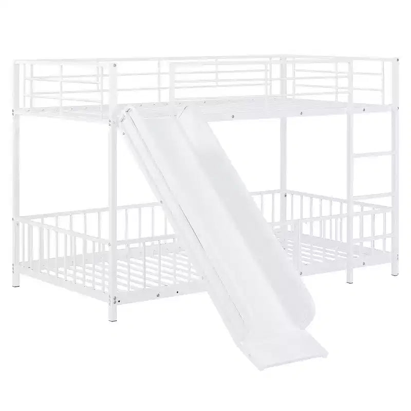 Lit superposé en métal avec toboggan et garde-corps, cadre de lits superposés en métal pour chambres d'enfants