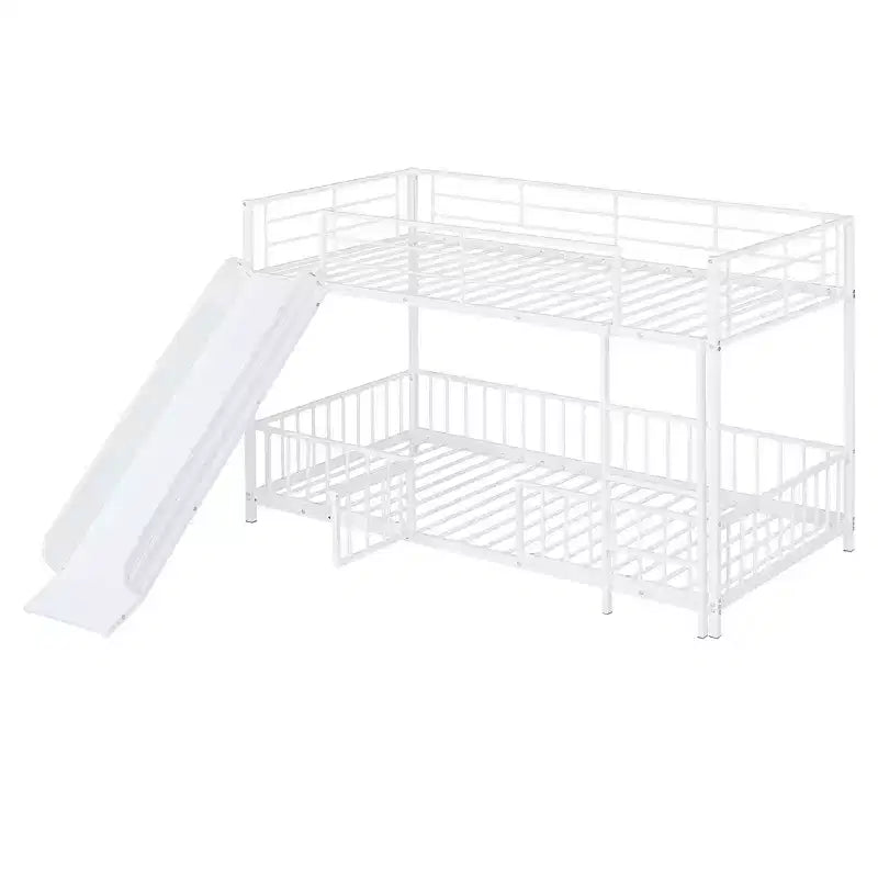 Lit superposé en métal avec toboggan et garde-corps, cadre de lits superposés en métal pour chambres d'enfants