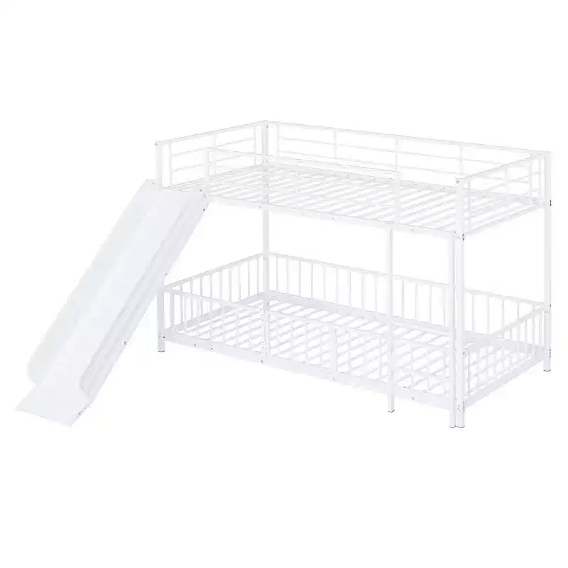 Lit superposé en métal avec toboggan et garde-corps, cadre de lits superposés en métal pour chambres d'enfants