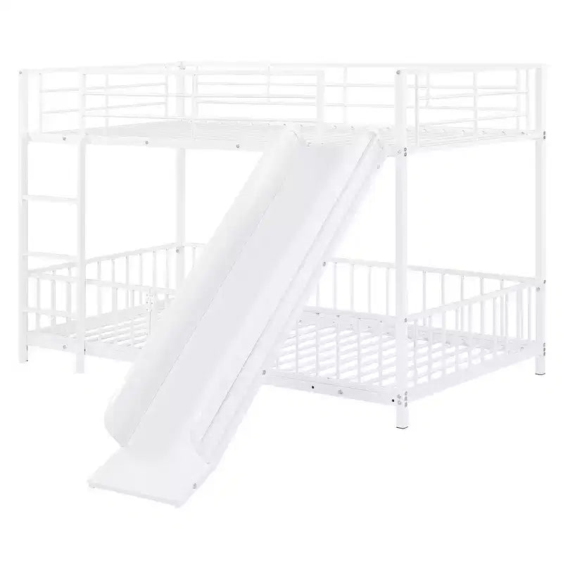 Lit superposé en métal avec toboggan et garde-corps, cadre de lits superposés en métal pour chambres d'enfants