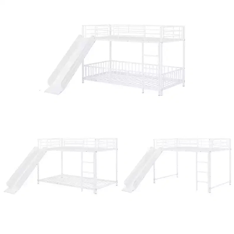 Lit superposé en métal avec toboggan et garde-corps, cadre de lits superposés en métal pour chambres d'enfants
